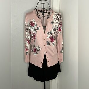 White House Black Market medium pink floral cardigan